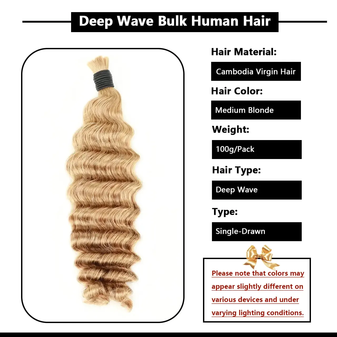 Ombre 27/30 Medium Blonde Deep Wave Bulk Human Hair For Braiding