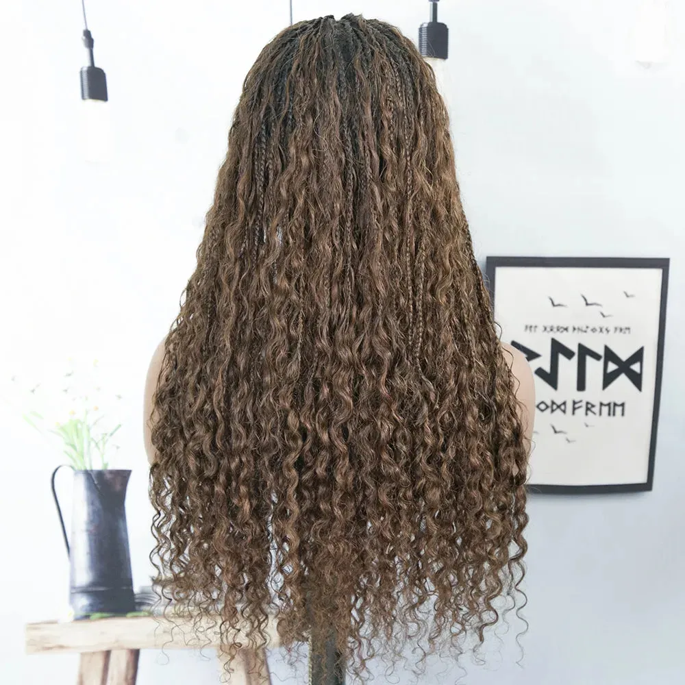 Ombre Brown HD Lace Bohemian Human Hair Full Lace Braided Wig