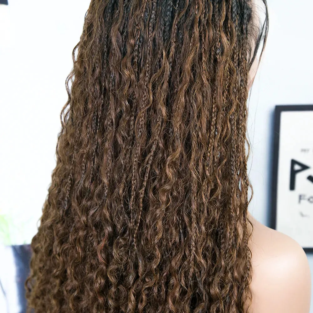 Ombre Brown HD Lace Bohemian Human Hair Full Lace Braided Wig