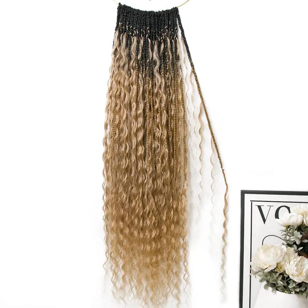 Ombre Honey Blonde Crochet Boho Box Braids with Human Hair Curls