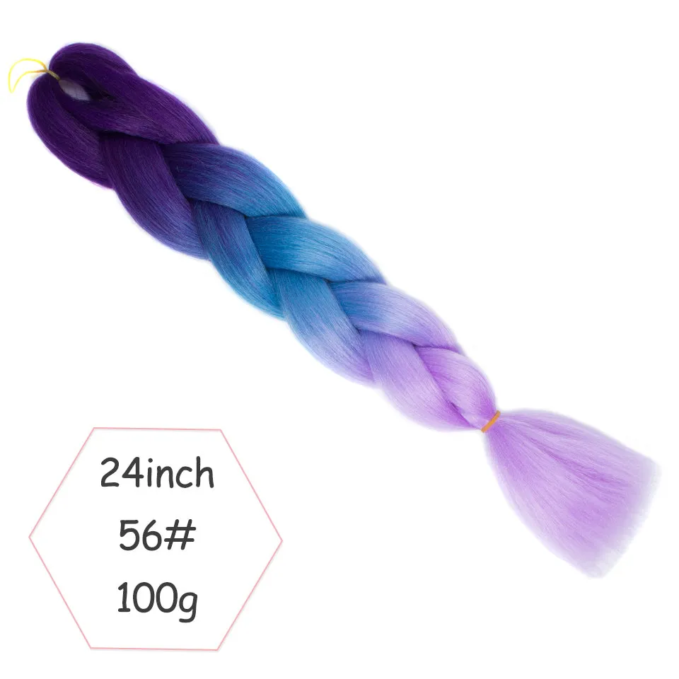 ombre three tone Synthetic Jumbo Crochet Braids Rainbow Kanekalon Colorful Braiding Hair Extensions