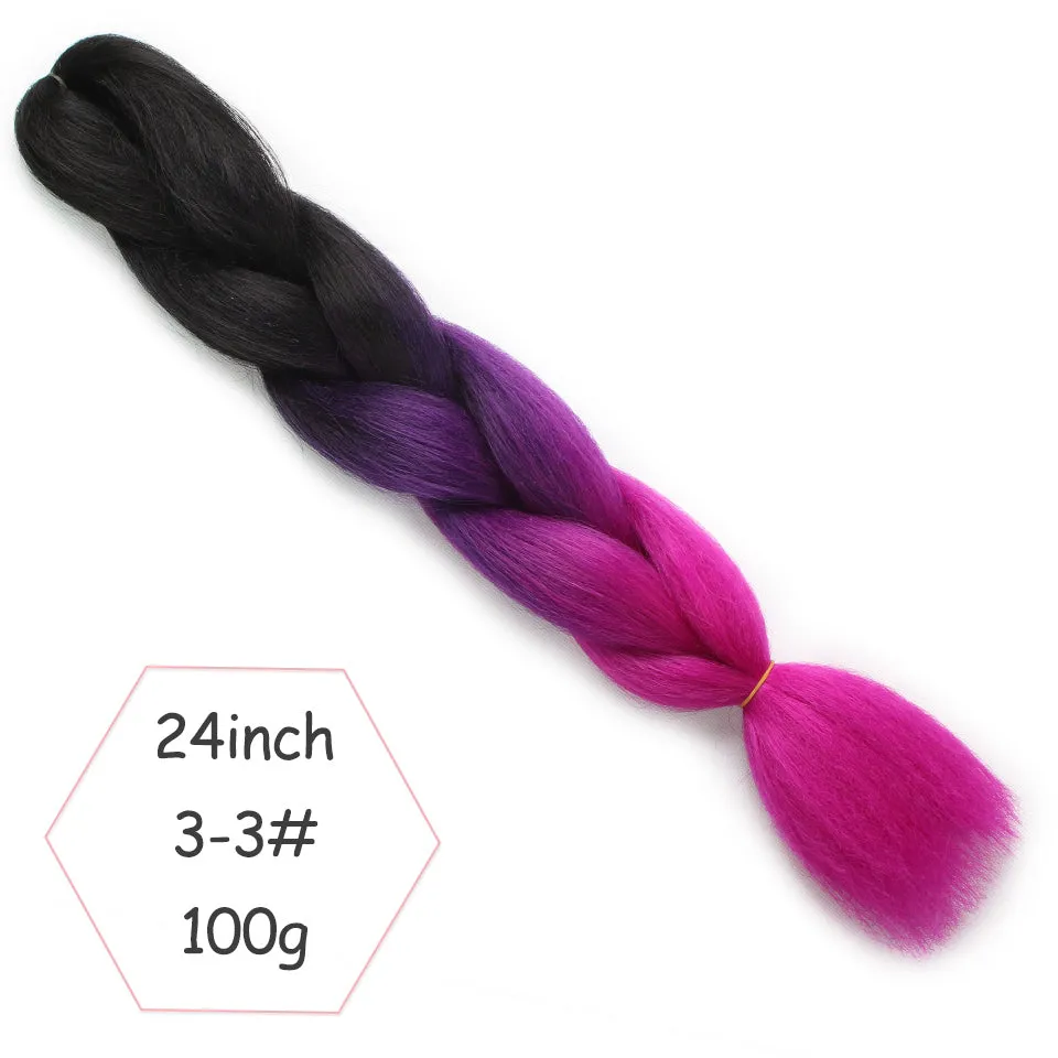 ombre three tone Synthetic Jumbo Crochet Braids Rainbow Kanekalon Colorful Braiding Hair Extensions