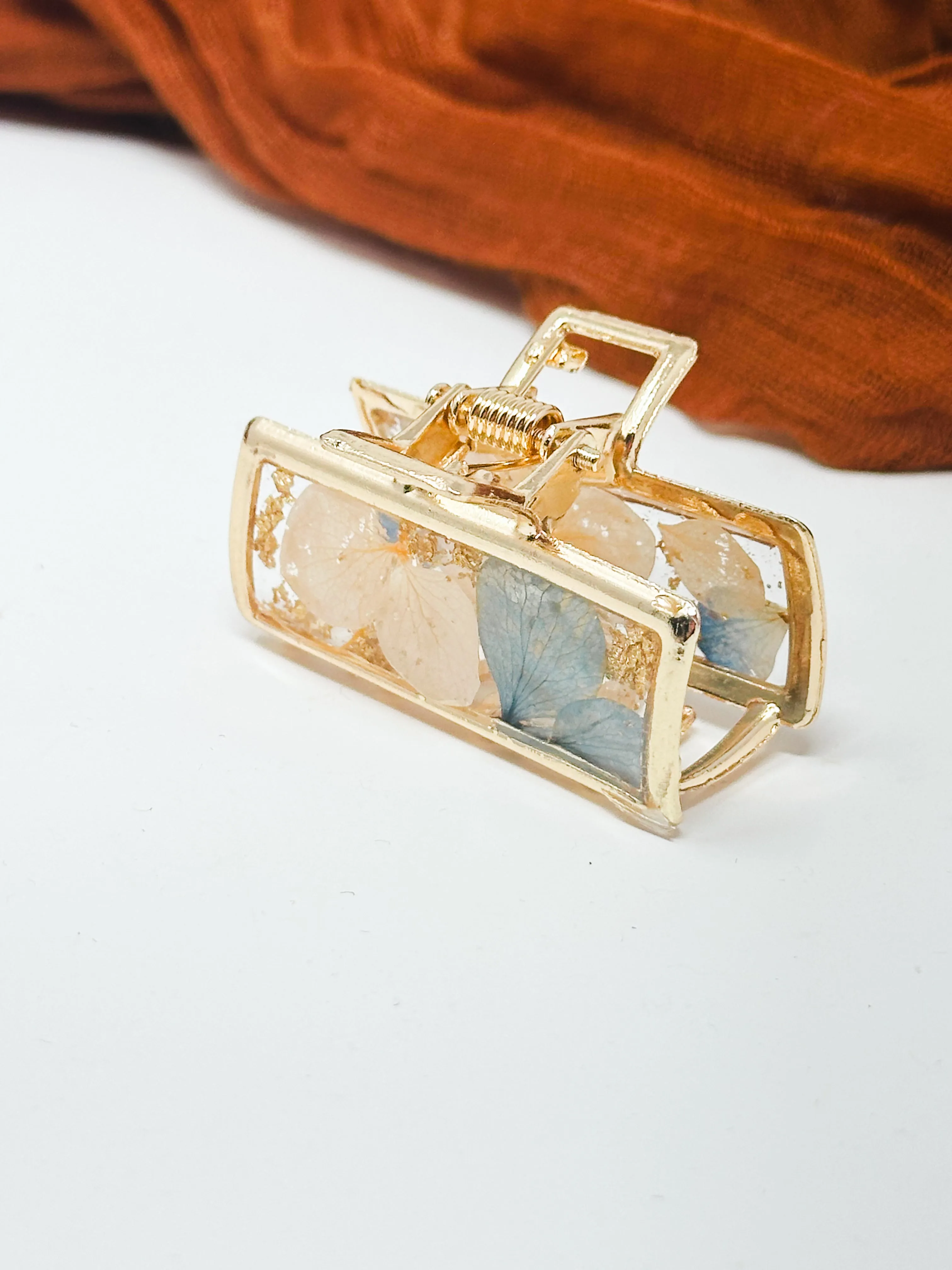 Peach and blue mini claw clip