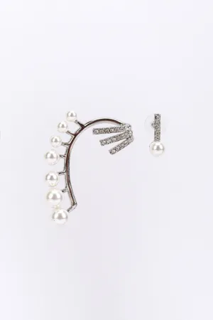 Pearl Rhinestone Ear Cuff & Earring Set