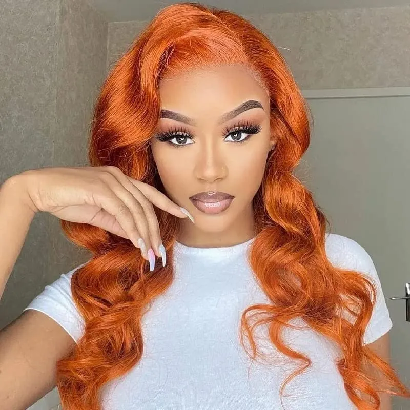 Peruvian Hair Orange Color Body Wave Lace Front Wig