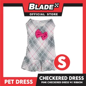 Pet Cloth Pink Checkered Dress with Pink Ribbon Design (Small)