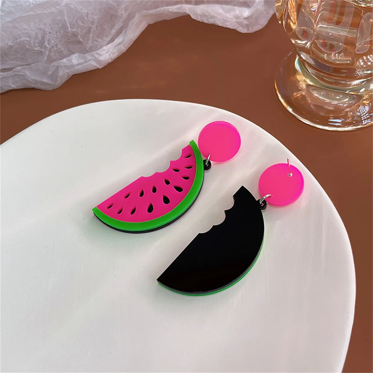 Pink & Green Watermelon Drop Earrings