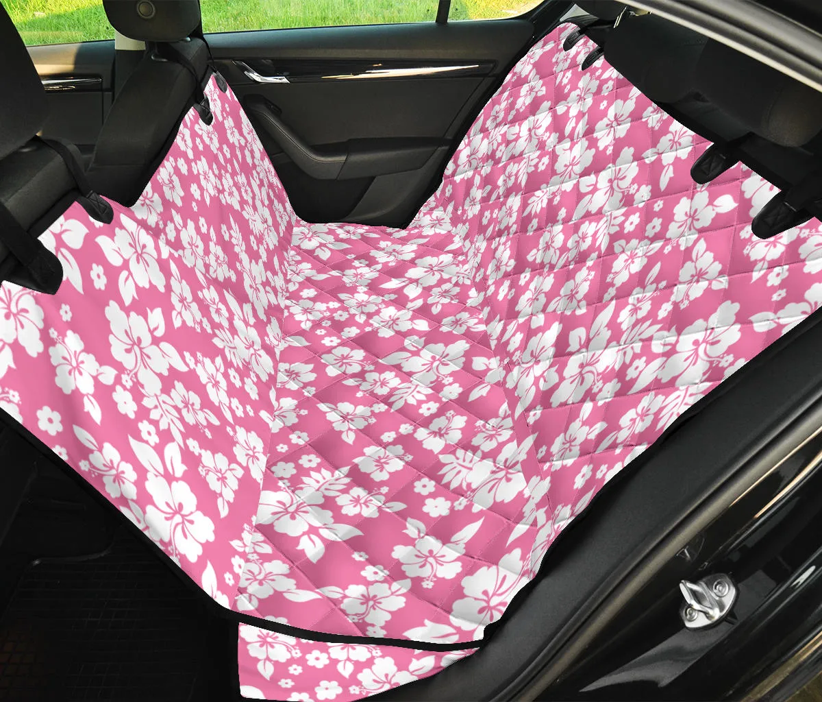 Pink and White Hibiscus Back Seat Cover For Pets Dog Hammock