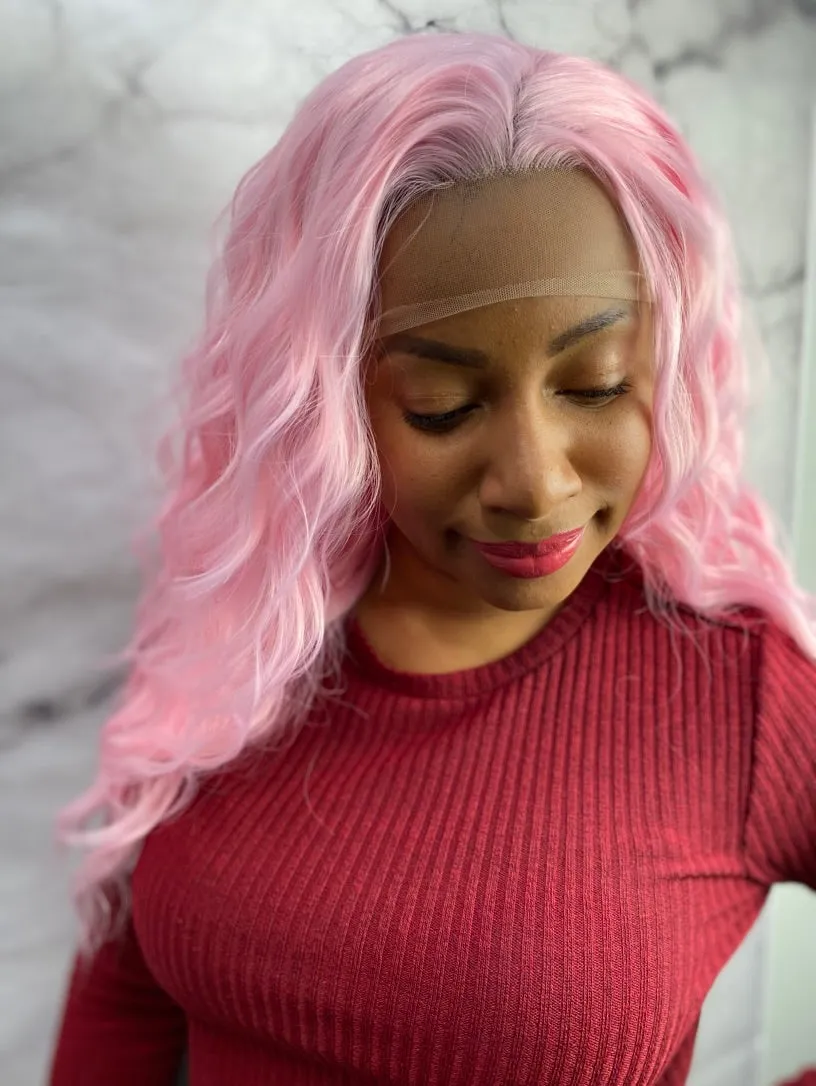 Pink Short Shoulder Length Lace Front Wig