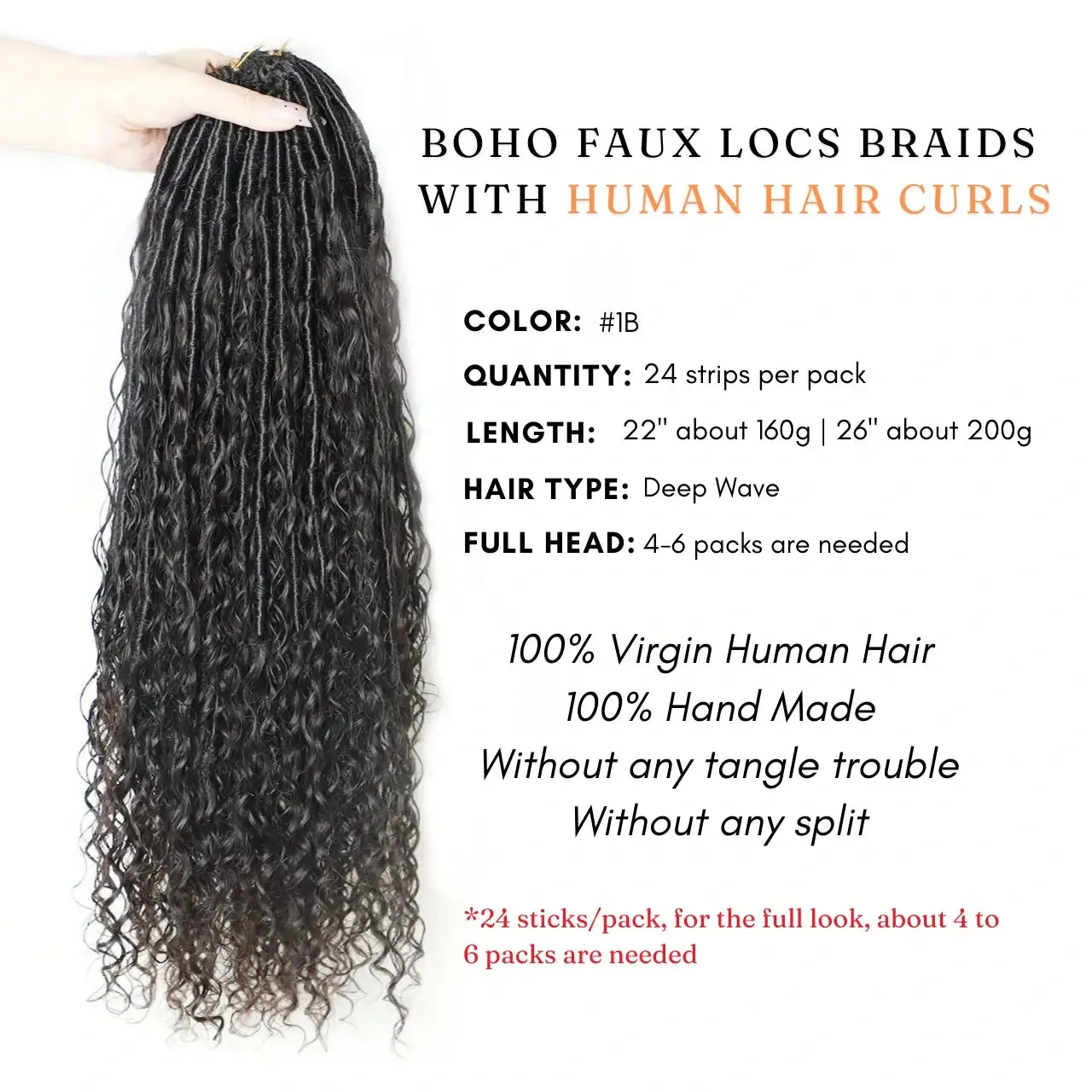 Pre-looped Crochet Boho Locs With Deep Wave Hair Curls