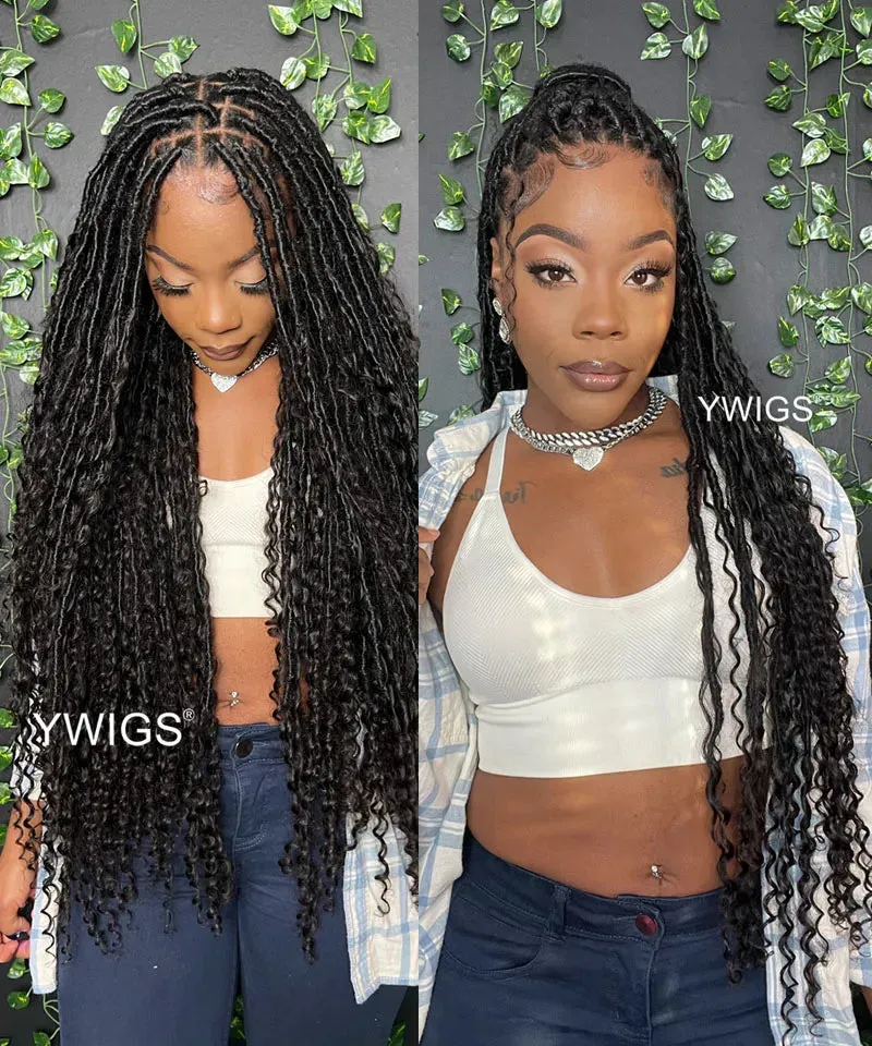 Pre-looped Crochet Boho Locs with Human Hair Curls