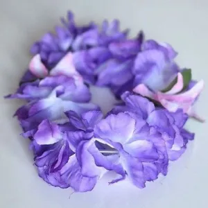 Premium Purple Hawaiian Crown Lei Headband Paradise Petunia with Orchids Boho