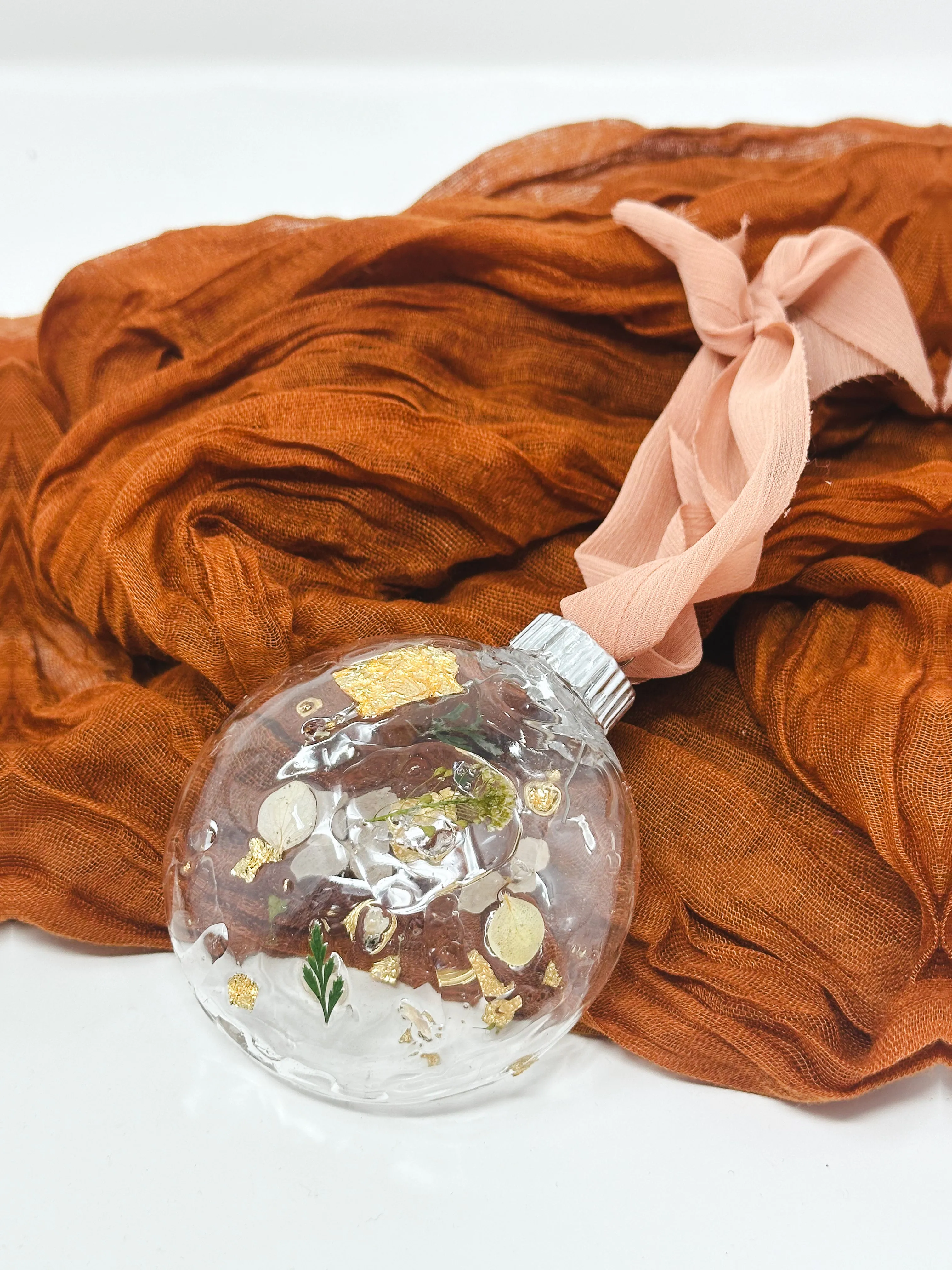 Pressed flower resin ball ornament