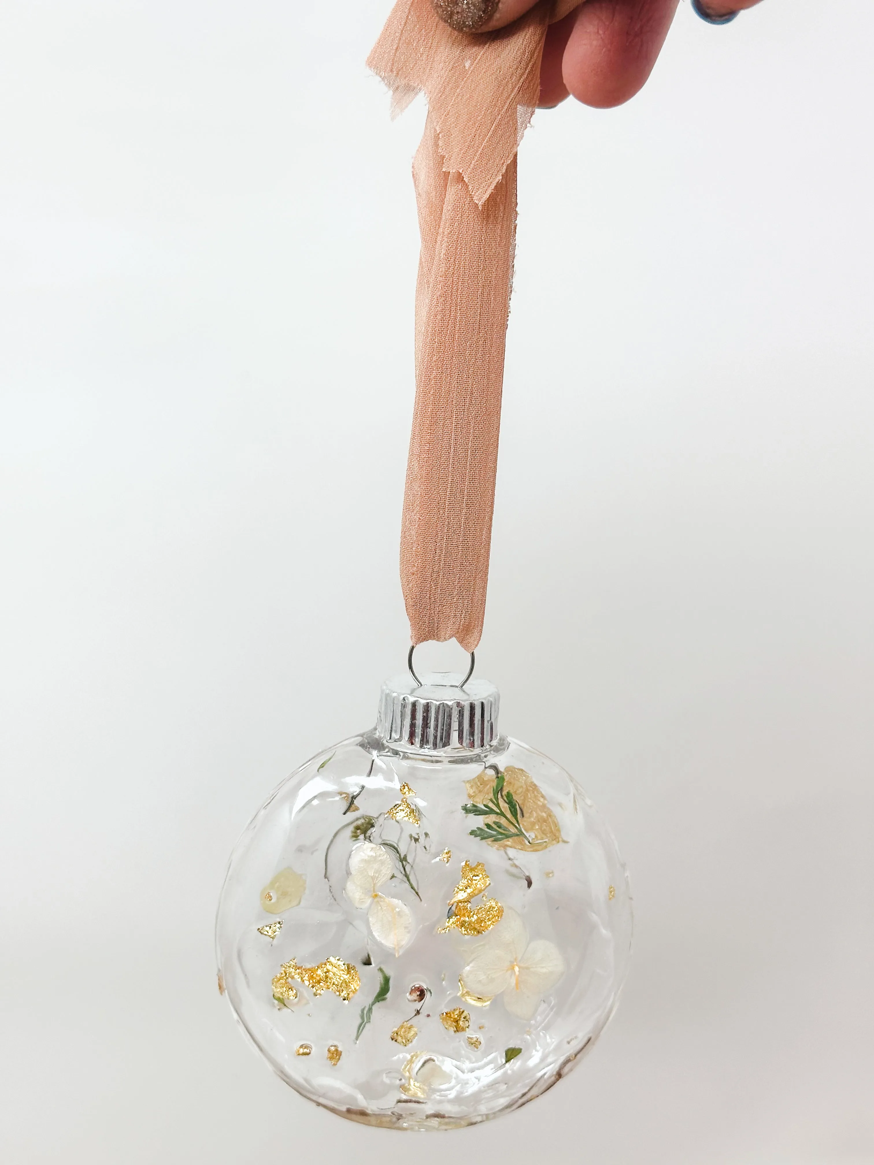 Pressed flower resin ball ornament