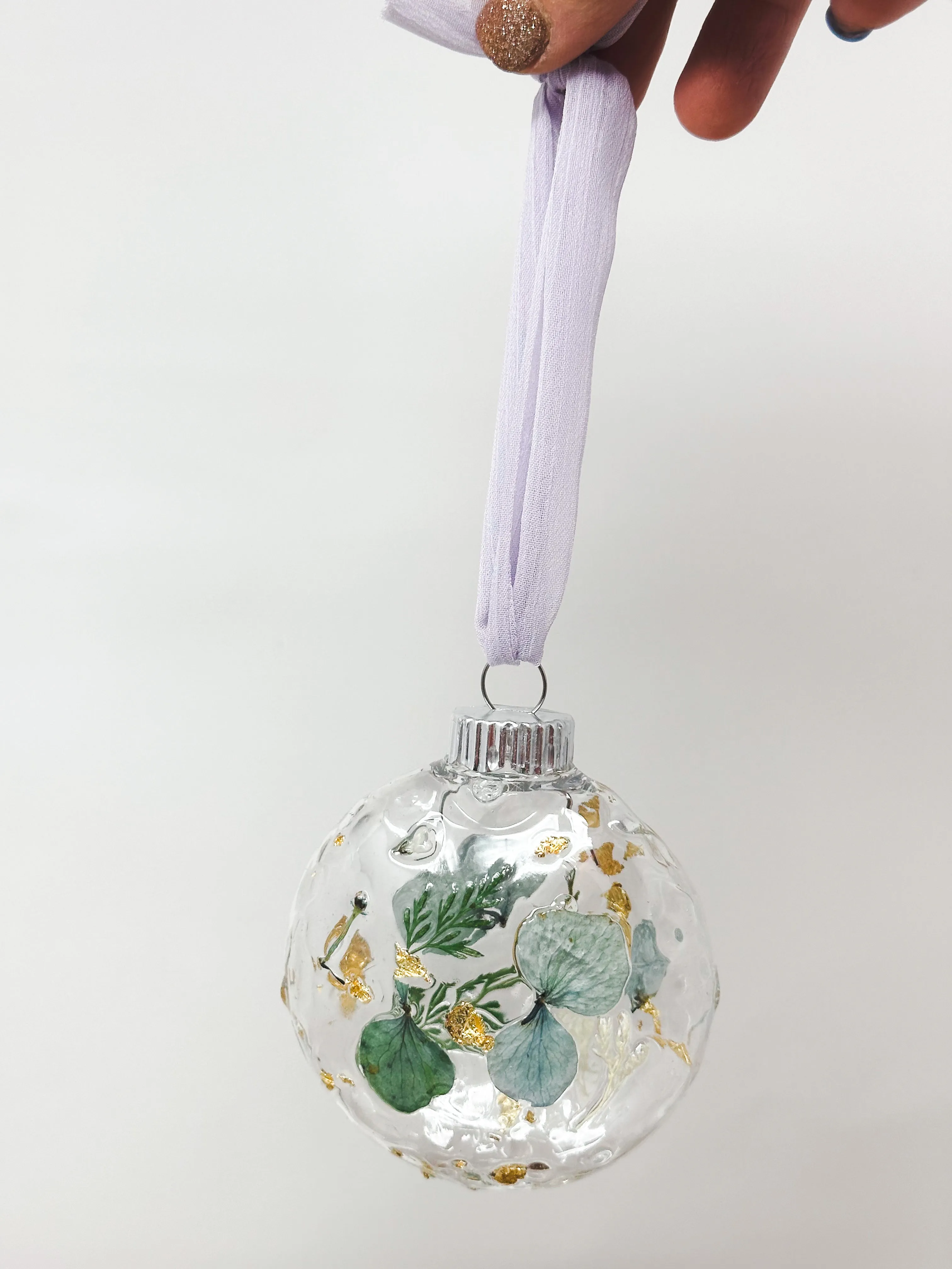 Pressed flower resin ball ornament