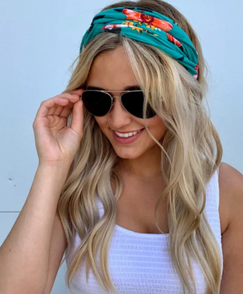 Printed Knot Headband (Teal Floral)