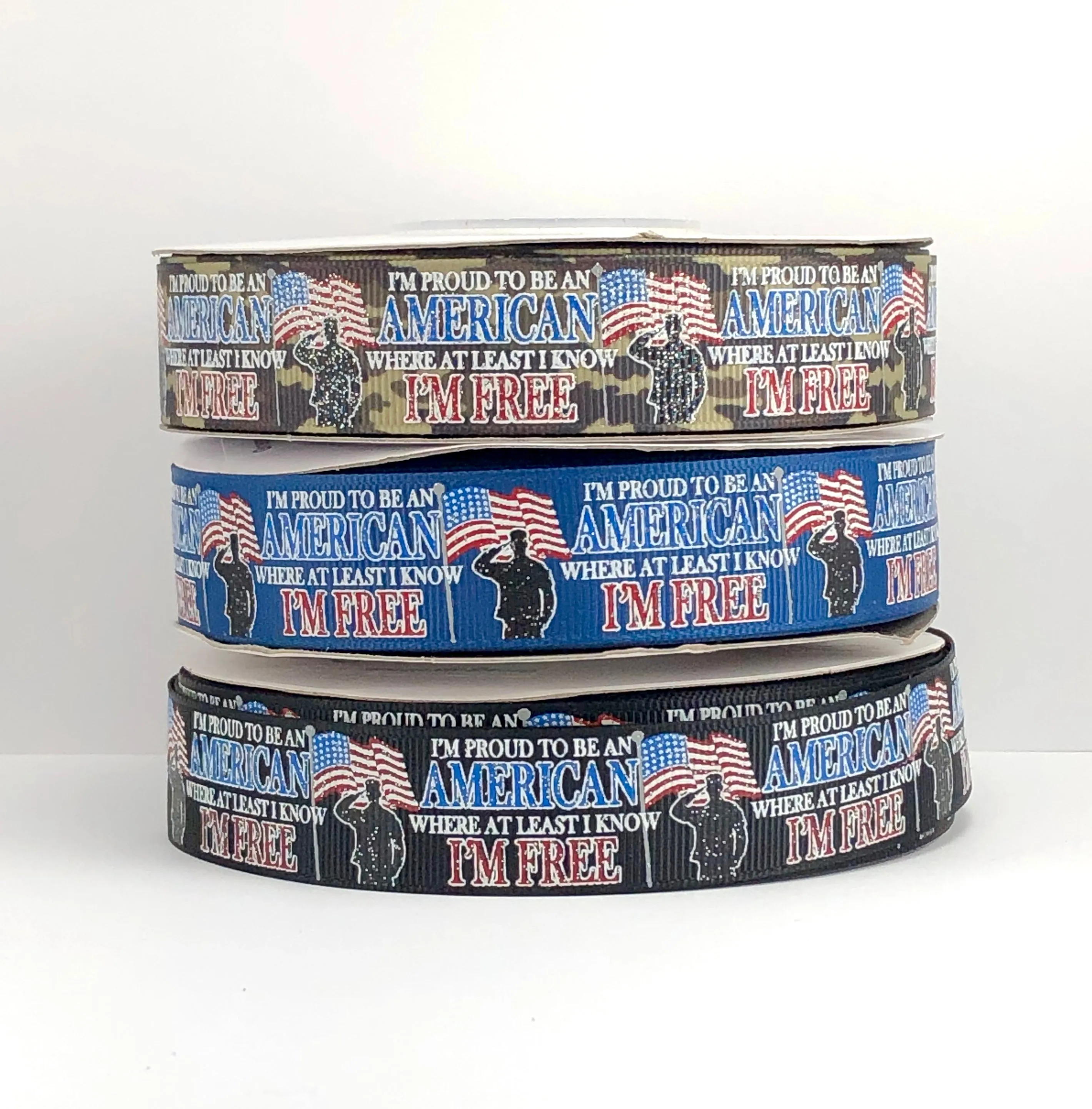 Proud to be an American 7/8" USDR Ribbon - Camo - Navy - Black