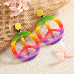 Purple & Green Multicolor Peace Sign Drop Earrings