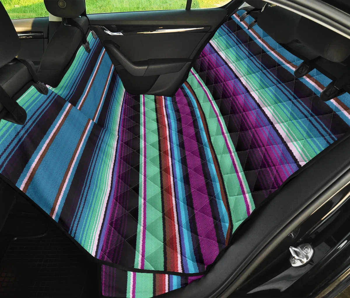 Purple and Green Serape Style Back Seat Cover For Pets