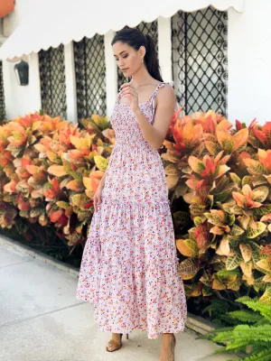 Purple Flowers with Straps Maxi Dress