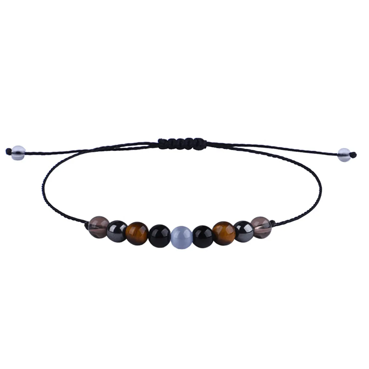 Quartz & Black Beaded Adjustable Bracelet