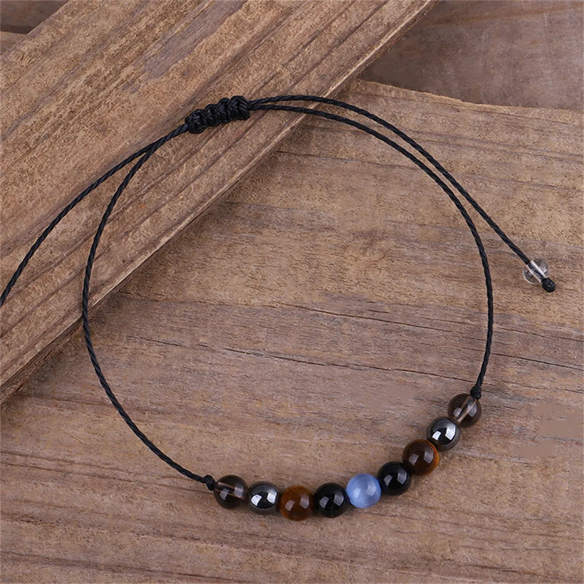 Quartz & Black Beaded Adjustable Bracelet