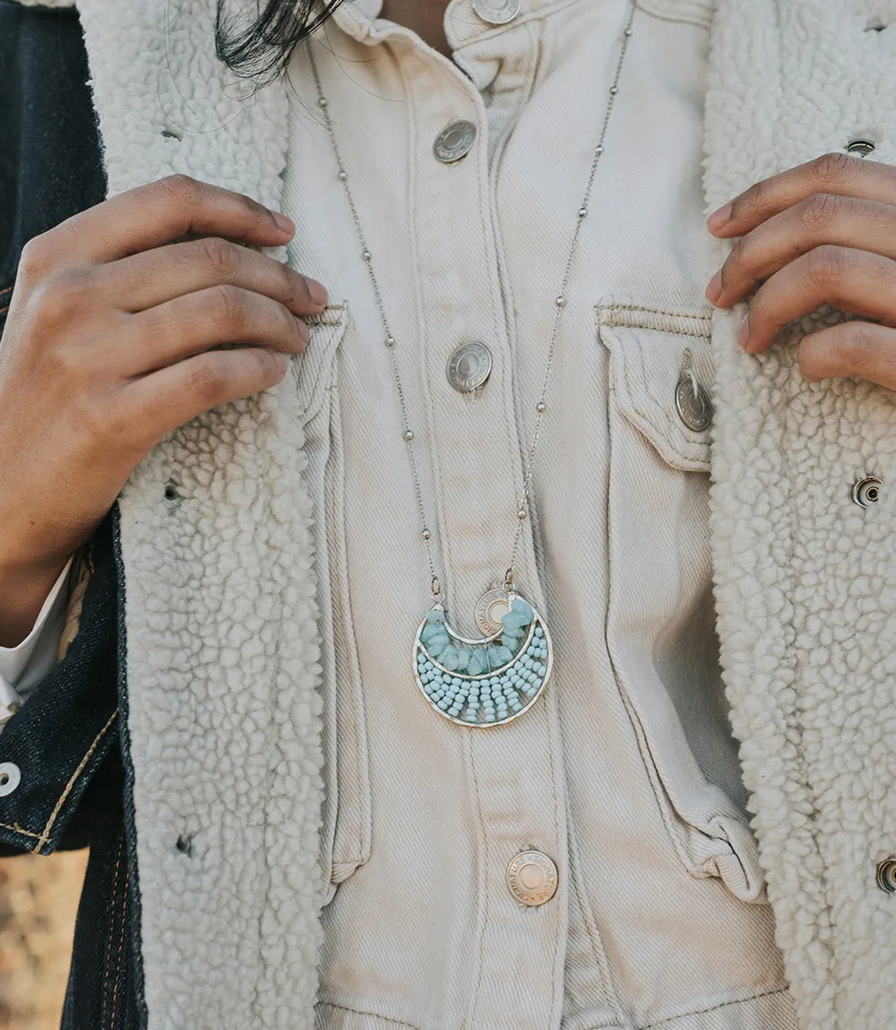 Rajiyah Amazonite Beaded Crescent Pendant Necklace