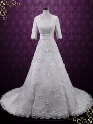 Ready to Wear Modest Lace A-line Wedding Dress with Sleeves AGNES
