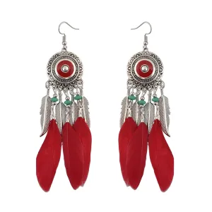 Red & Silver-Plated Feather Dreamcatcher Drop Earrings
