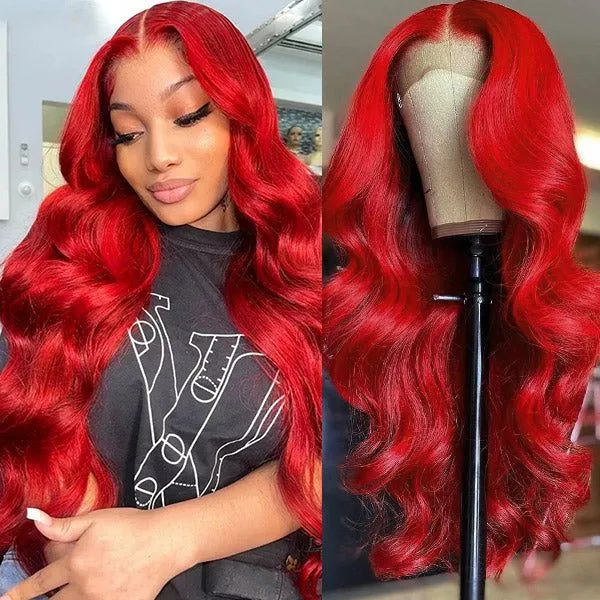 Red Color 13x4 Lace Front Wigs Body Wave Colored Frontal Straight Human Hair Wigs