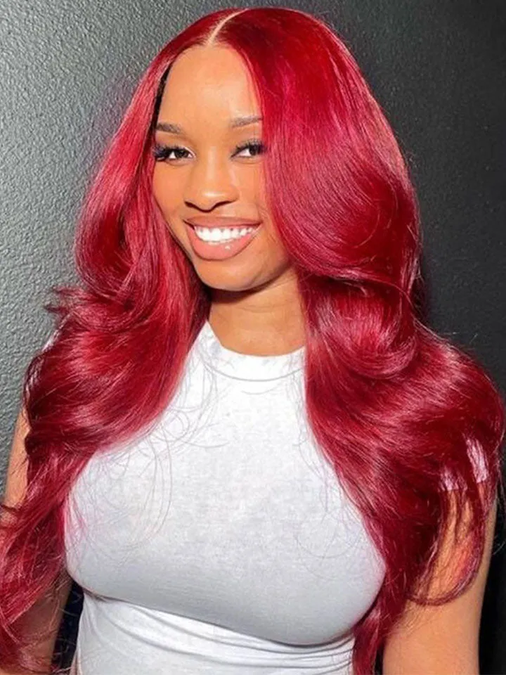 Red Color 13x4 Lace Front Wigs Body Wave Colored Frontal Straight Human Hair Wigs