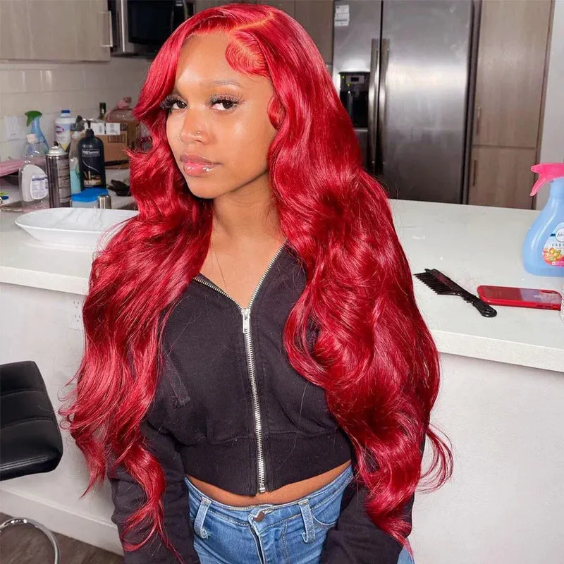 Red Color 13x4 Lace Front Wigs Body Wave Colored Frontal Straight Human Hair Wigs