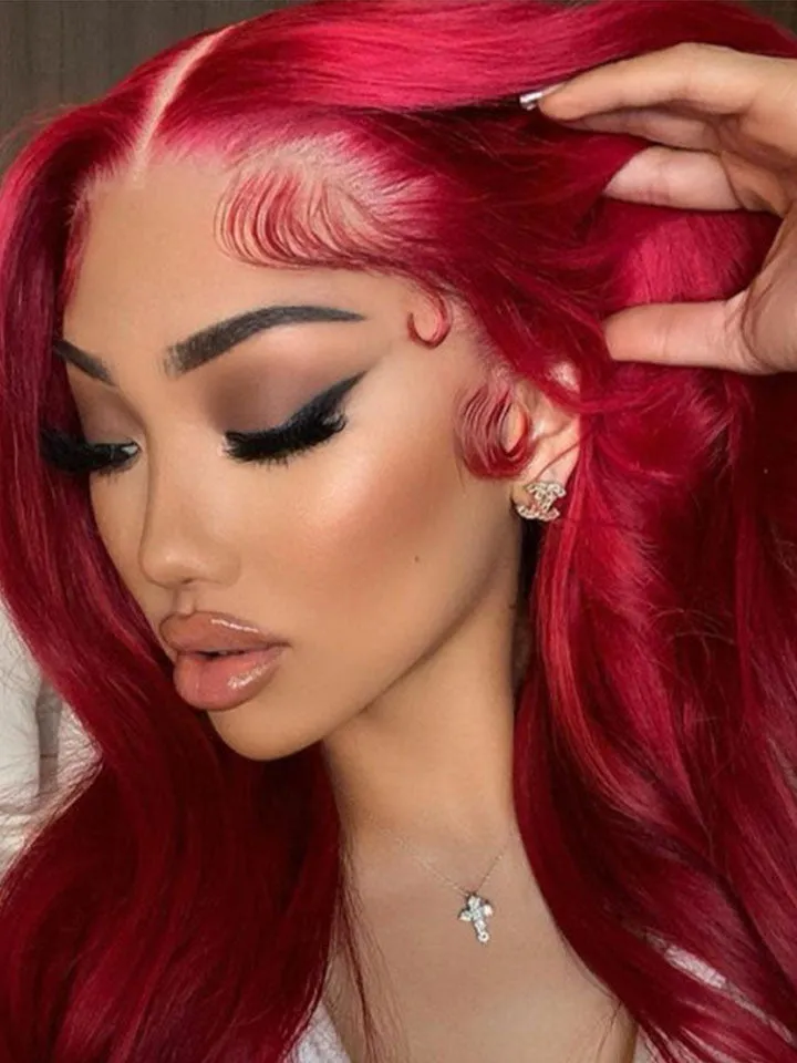 Red Color 13x4 Lace Front Wigs Body Wave Colored Frontal Straight Human Hair Wigs