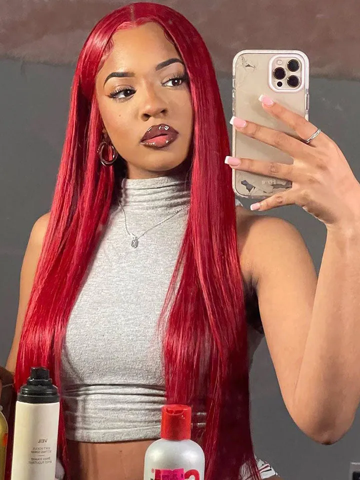 Red Color 13x4 Lace Front Wigs Body Wave Colored Frontal Straight Human Hair Wigs