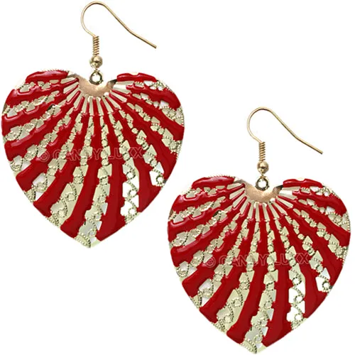 Red Filigree Dangle Heart Earrings