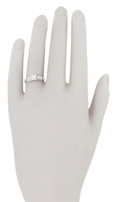 Retro Moderne Bows 1950's Vintage Solitaire Diamond Engagement Ring in Platinum | 0.33 Carat