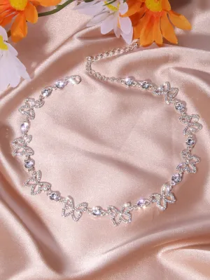 Rhinestone Butterfly Decor Choker - Silver