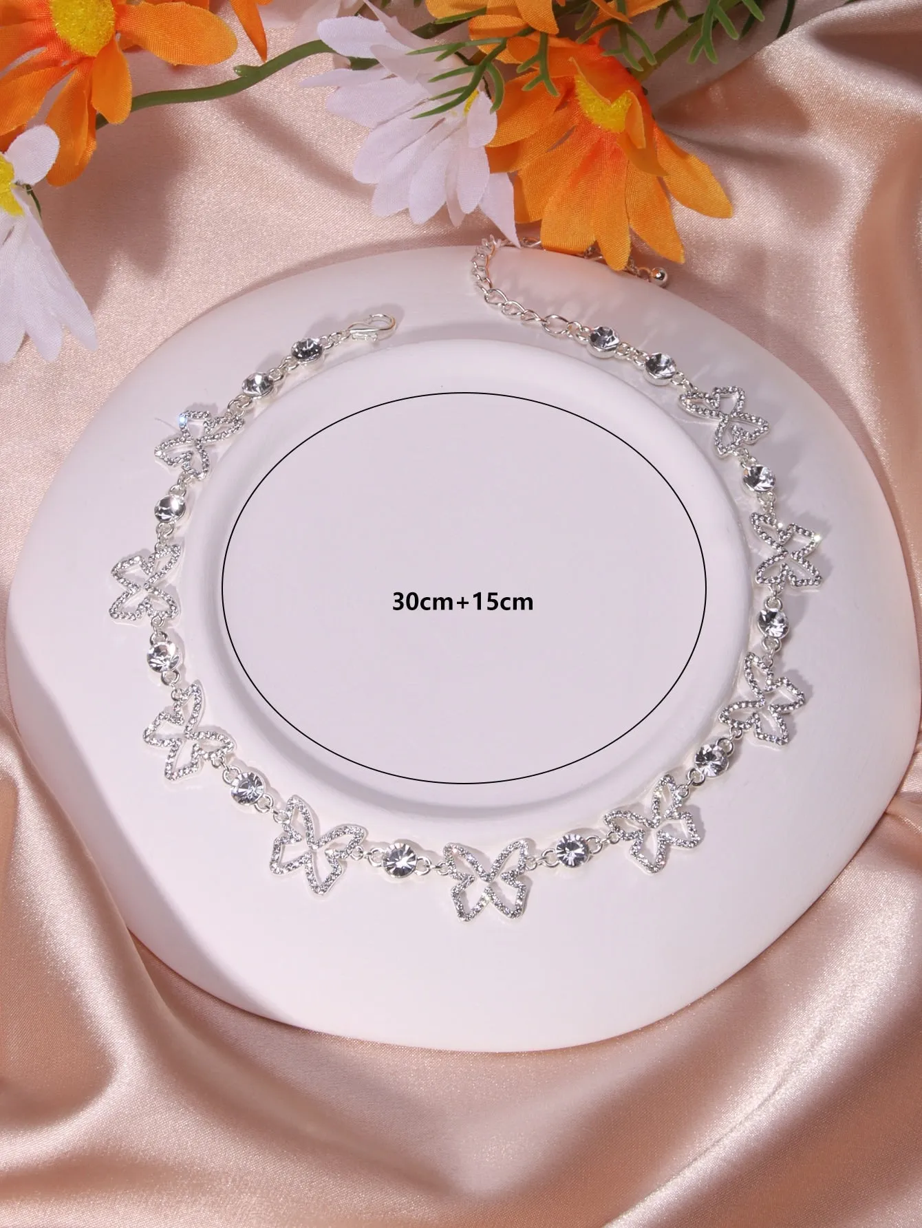 Rhinestone Butterfly Decor Choker - Silver