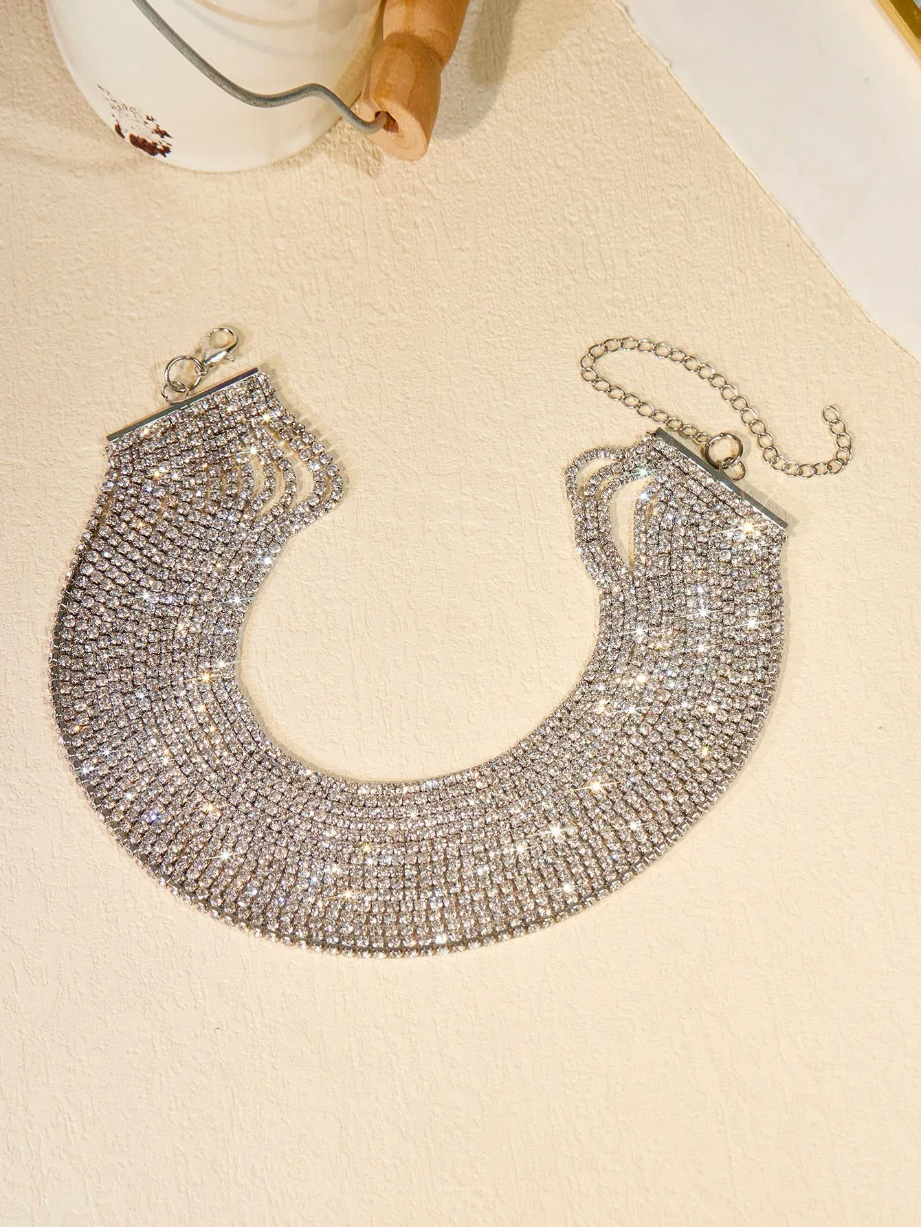 Rhinestone Decor Layered Necklace - Silver