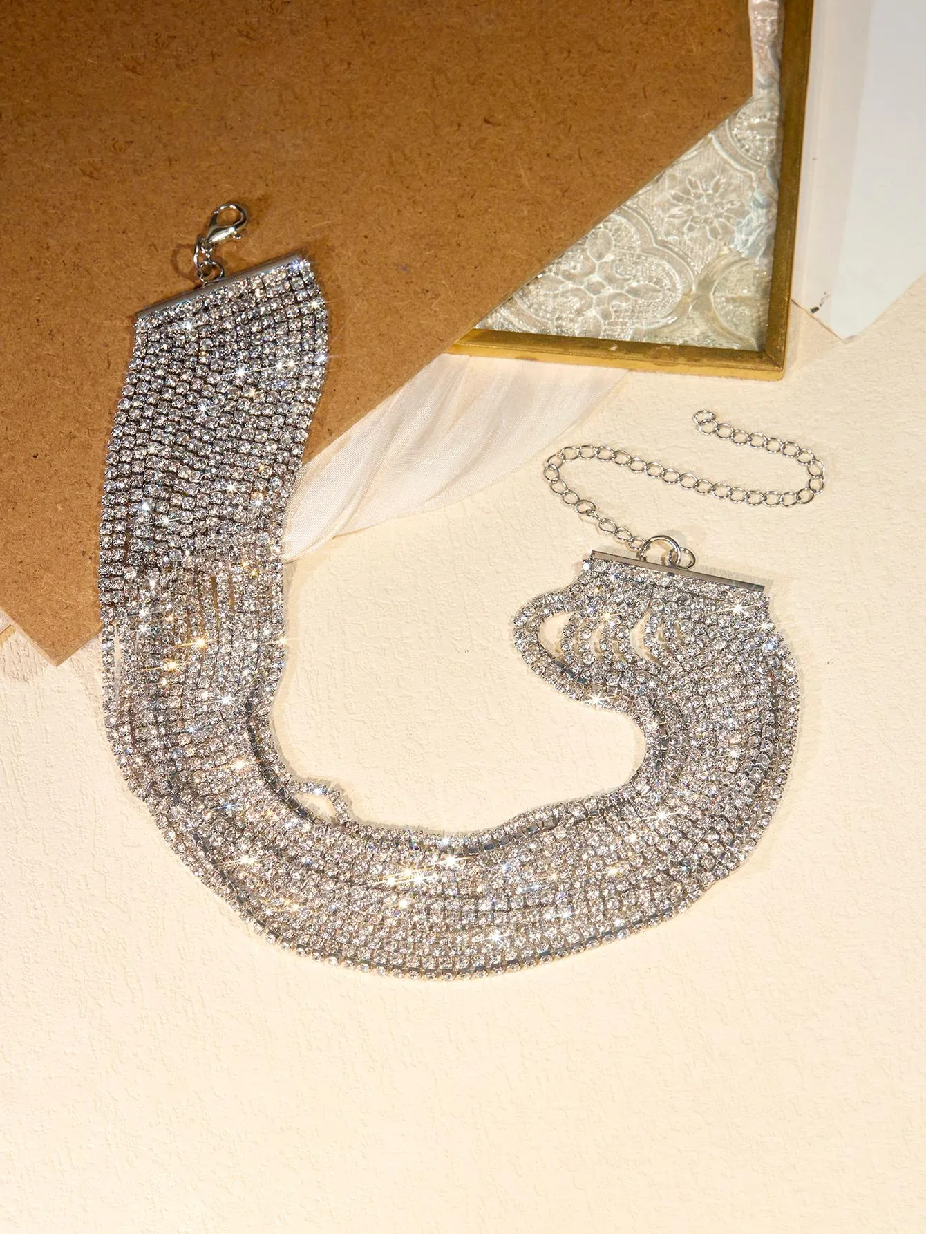 Rhinestone Decor Layered Necklace - Silver