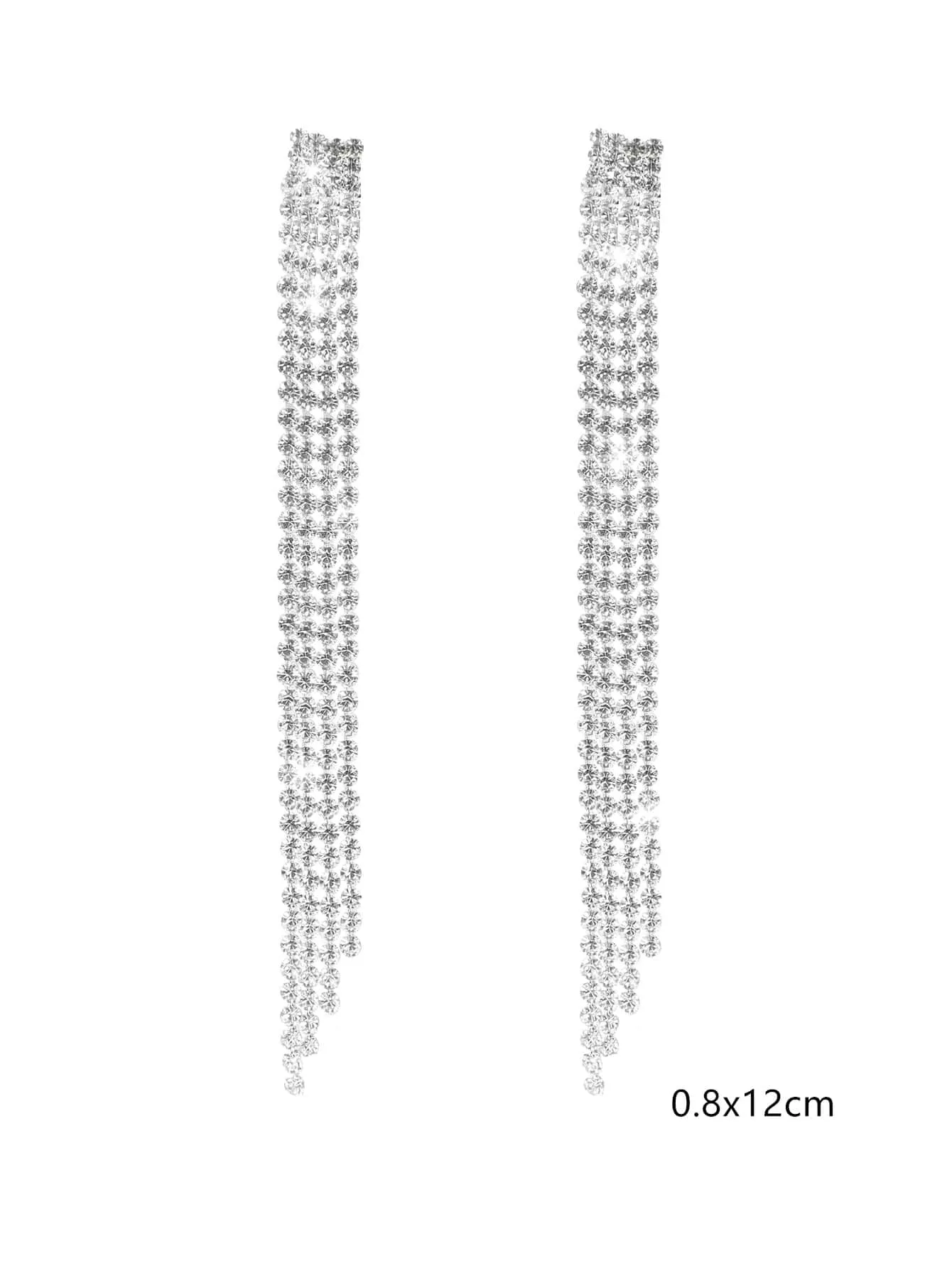 Rhinestone Tassel Drop Earrings - Silver