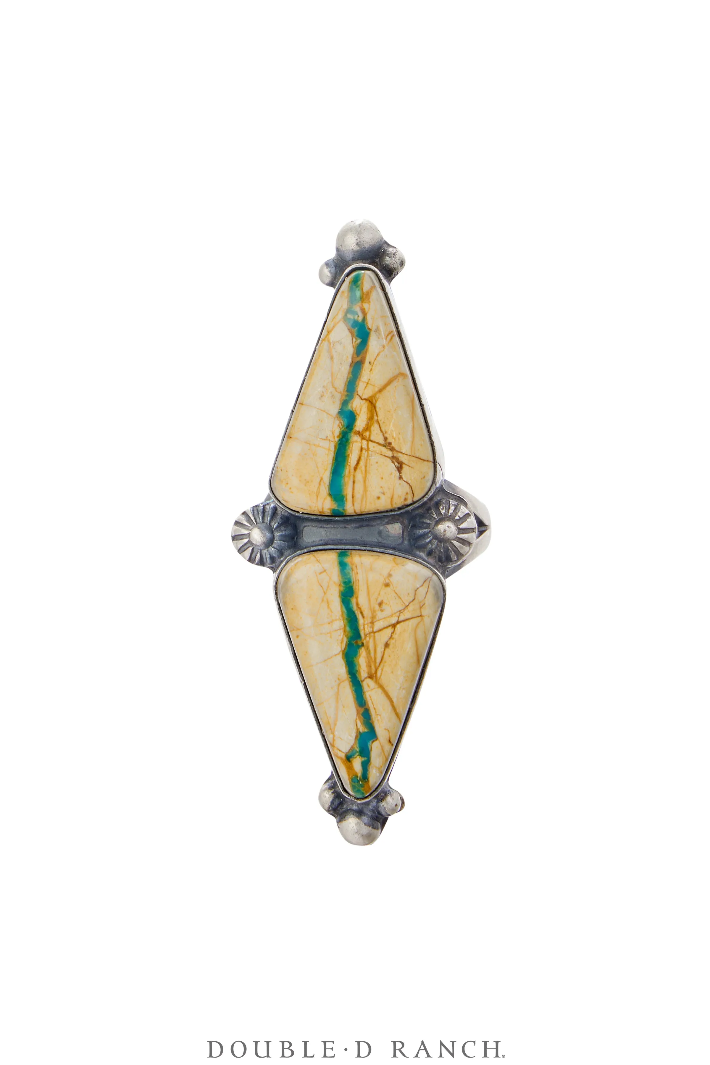 Ring, Double Stone, Turquoise, Boulder Ribbon Mine, Hallmark, Contemporary 8, 1715