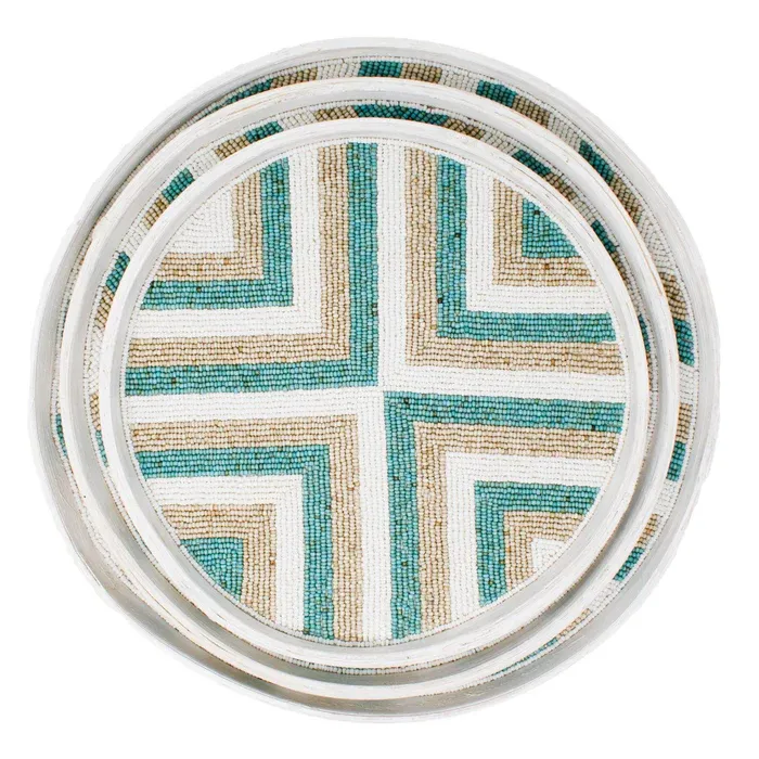 Riviera Tray Set (Of 3) - Aqua/Natural/White