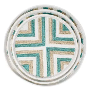 Riviera Tray Set (Of 3) - Aqua/Natural/White