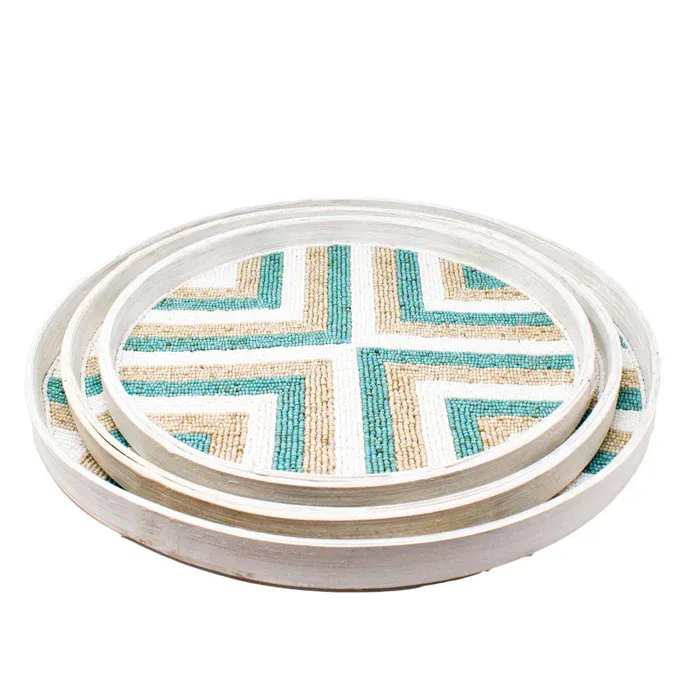 Riviera Tray Set (Of 3) - Aqua/Natural/White
