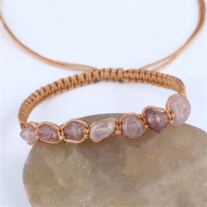 Rose Quartz & Brown Adjustable Bracelet