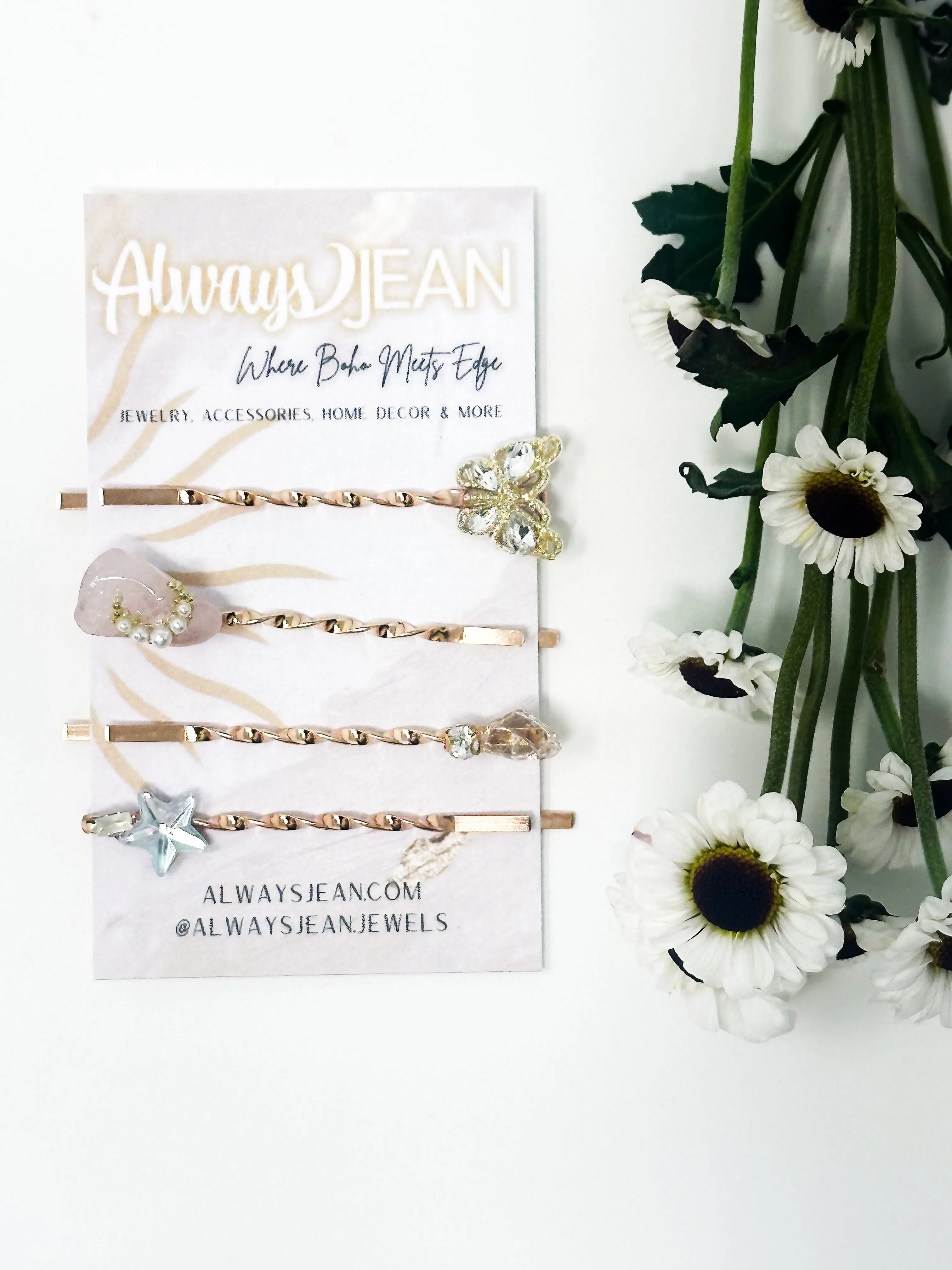 Rose Quartz and Butterfly Pin Set- Celestial, gemstone hair accessories- fun wedding hair accessories