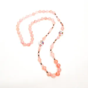 Rose Quartz and Porcelain Floral Bead Necklace