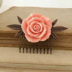 Rose Weed Comb - Coral & Copper