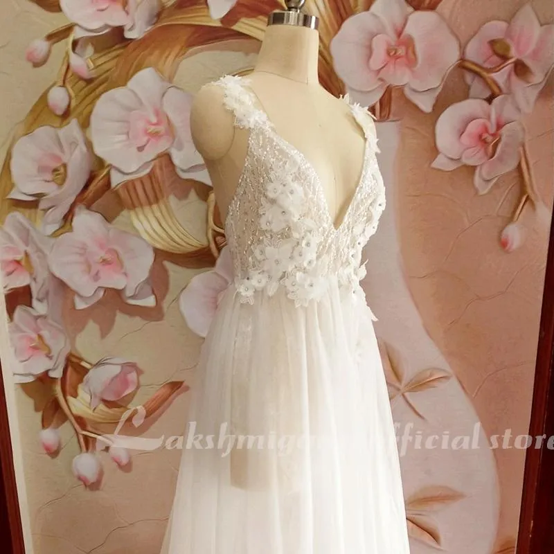 Roycebridal Flowers Beaded Bodice of Jumpsuit A-Line Wedding Dress